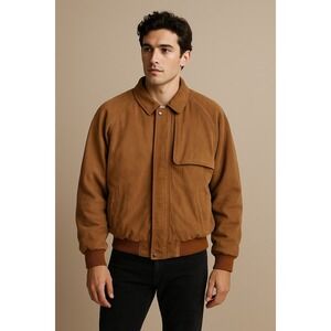 Vtg Marlboro Bomber Jacket Men L Adventure Suede Leather Brown Ranch Western